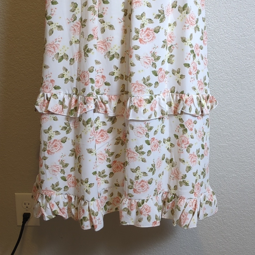 West of Melrose white pink floral sleeveless tiered buster v wire maxi dress - Picture 5 of 12